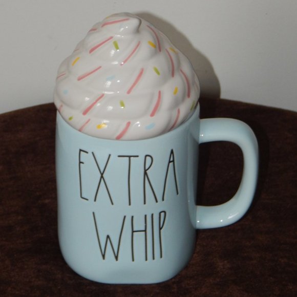 NEW Rae Dunn Artisan Collection EXTRA WHIP Blue Mug w/ Whipped Cream Topper Set - Picture 3 of 6